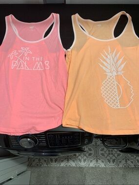 Old Navy Pink & Peach Graphic Tank Tops